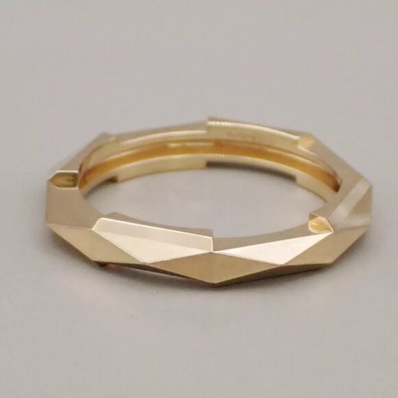 GUCCI Logo Link To Studded Ring Au750 (18K) Size 22 Yellow Gold Italy - Picture 3 of 13